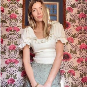 Antonio Melani x Courtney Grow Cora Ruffle Scoop Neck Short Puff Sleeve Blouse